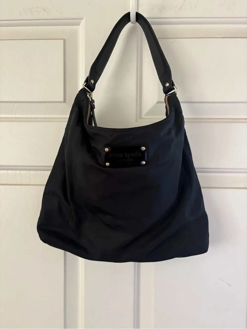 Kate Spade Black Nylon Shoulder Bag Hobo Purse large tote